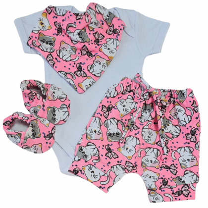 Conjunto Shorts Prematuro Gatinha Pink