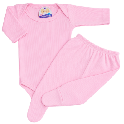 Body e Calça Prematuro Caneladinho Rosa Bebê