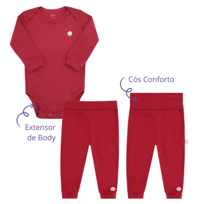Body e Calça Prematuro Canelado Premium Vermelho