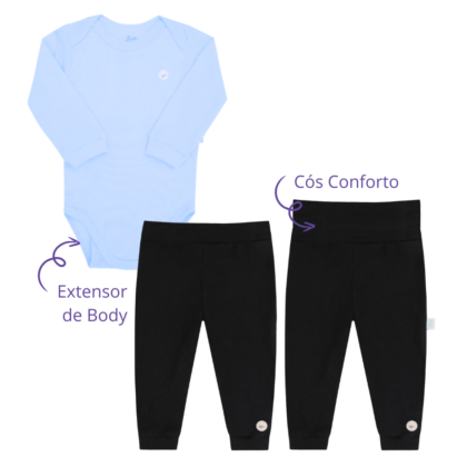 Body e Calça Prematuro Canelado Premium Azul Preto