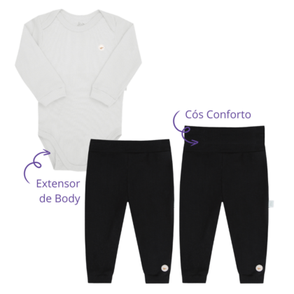 Body e Calça Prematuro Canelado Premium Off Preto