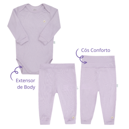 Body e Calça Prematuro Canelado Premium Lilás