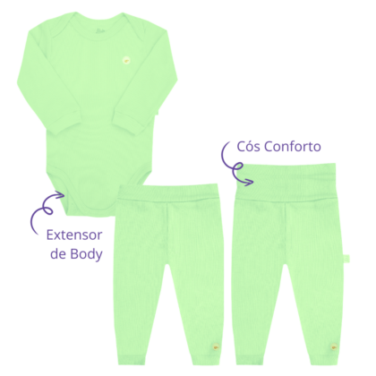 Body e Calça Prematuro Canelado Premium Verde