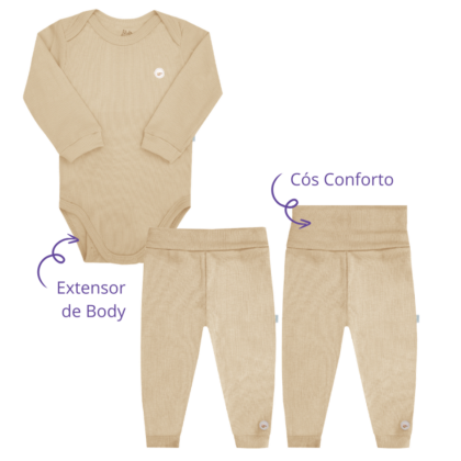 Body e Calça Prematuro Canelado Premium Caramelo