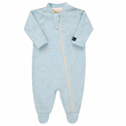 Macacão Prematuro Suedine Zíper Azul Listras