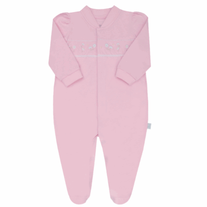 Macacão Prematuro Suedine Luxo Rosa Bordadinho