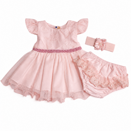 Vestido Festa Prematuro com Renda Rosa