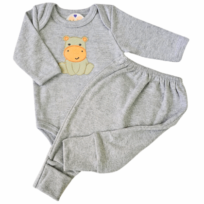 Body e Calça Prematuro Suedine Mescla Fofo