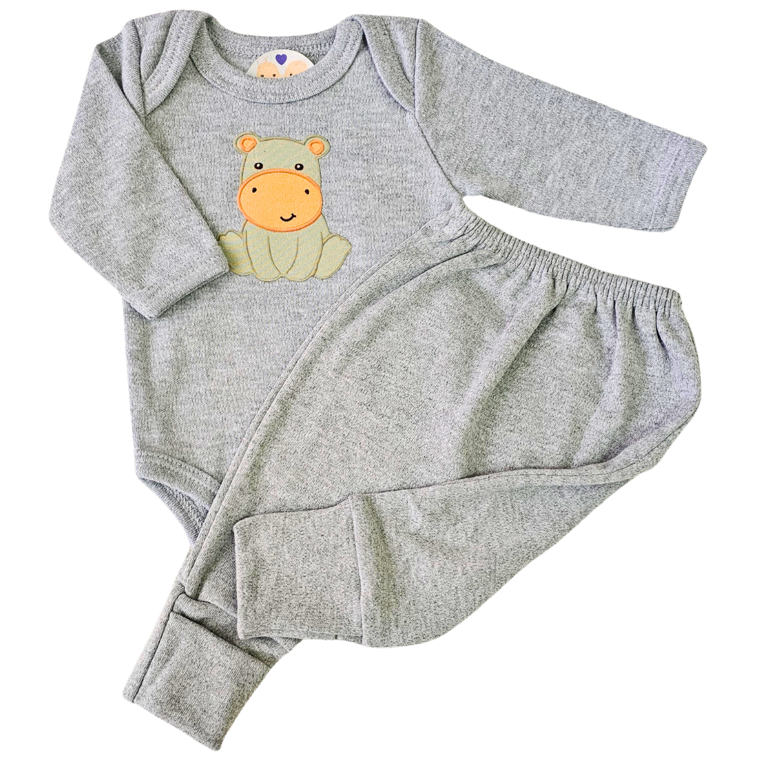 Body e Calça Prematuro Suedine Mescla Fofo