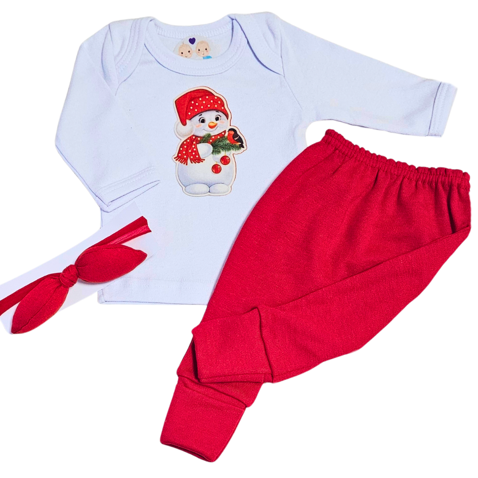 Body e Calça Prematuro Suedine Natal com Faixa