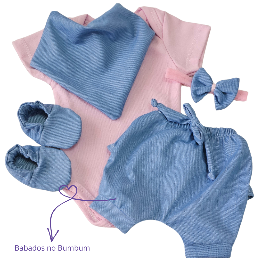 Conjunto Shorts Prematuro Estilo Jeans Claro Apressadinha