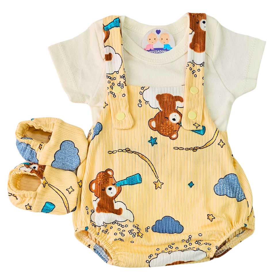 Jardineira Romper Prematuro Ursinho Observador