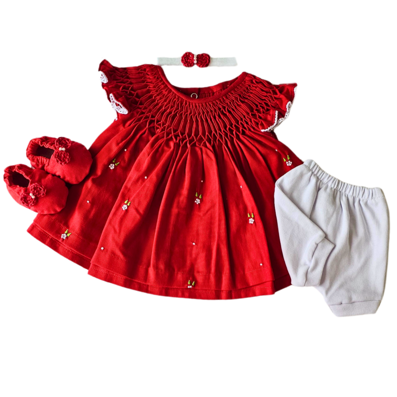 Kit Vestido Prematuro Casinha de Abelha Vermelho