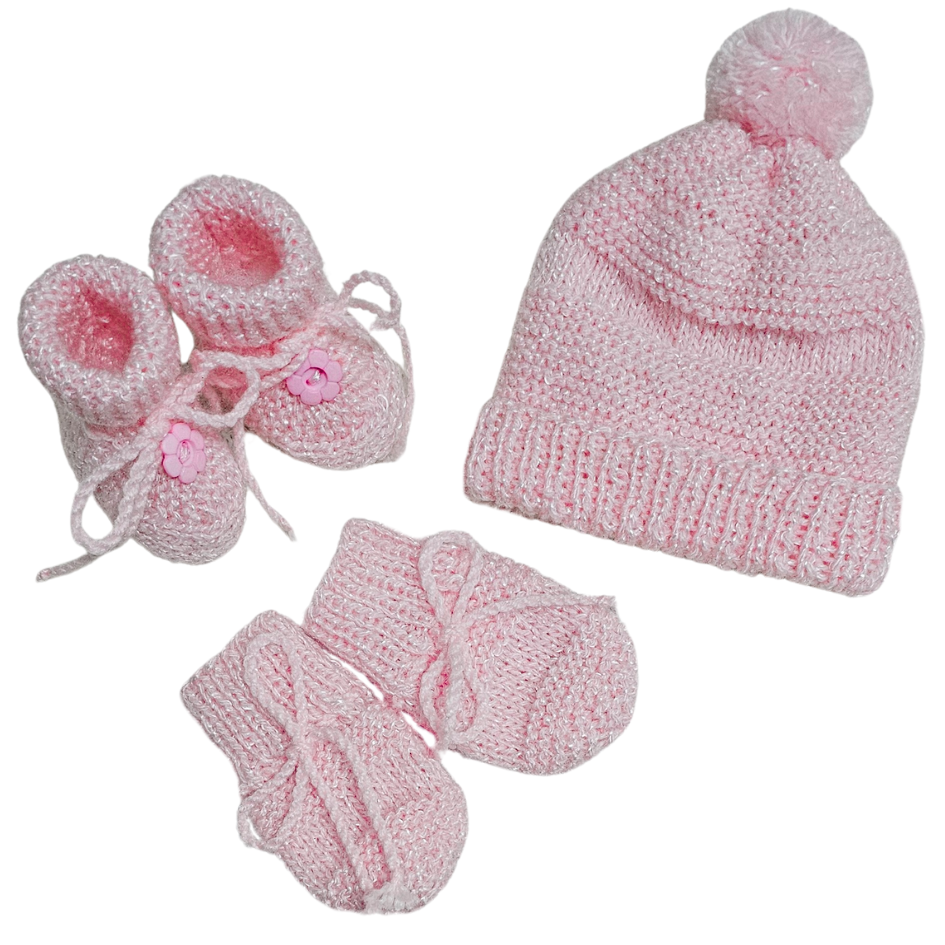 Kit Tricot Prematuro Amor em Cada Ponto Rosa Brilho