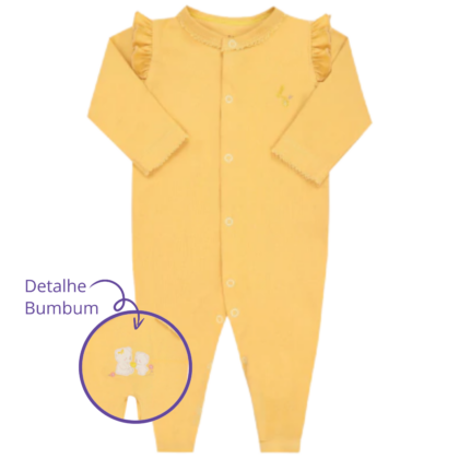 Macacão Prematuro Suedine Meia Estação Bordado Bumbum