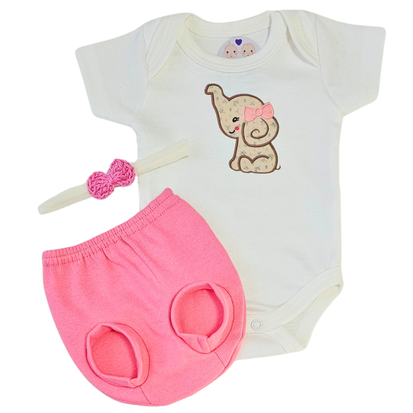 Conjunto Tapa Fralda Prematuro Suedine Elefantinha