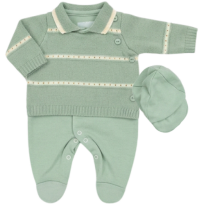 Macacão Prematuro Tricot Verde com Boné