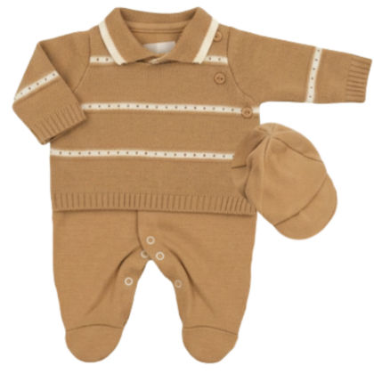 Macacão Prematuro Tricot Caramelo com Boné