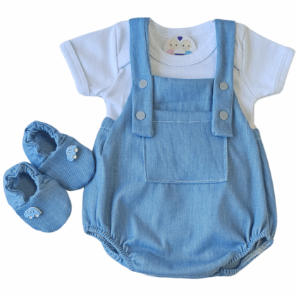 Jardineira Romper Prematuro Jeans Claro