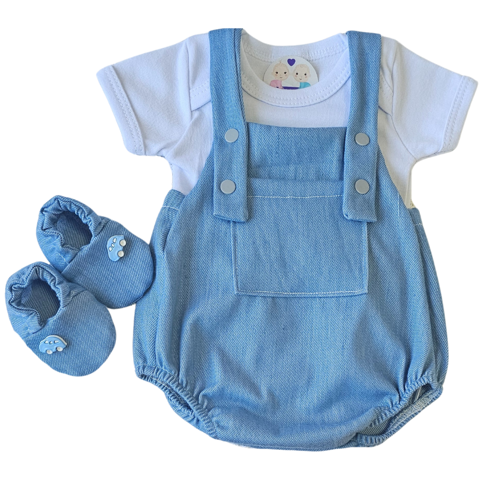 Jardineira Romper Prematuro Jeans Claro