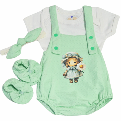 Jardineira Romper Prematuro Luxo Uma Flor Para Você