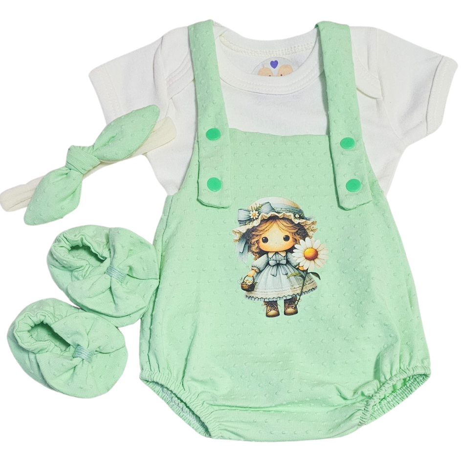 Jardineira Romper Prematuro Luxo Uma Flor Para Você