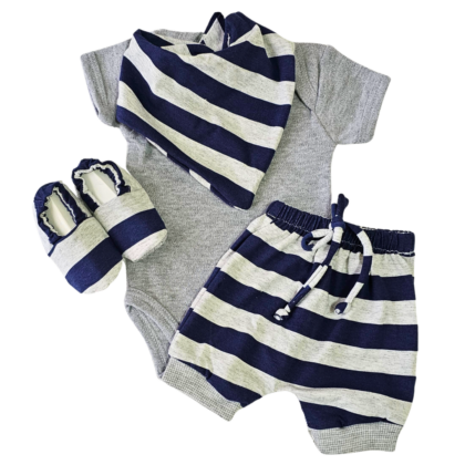 Conjunto Shorts Prematuro Listras Marinho