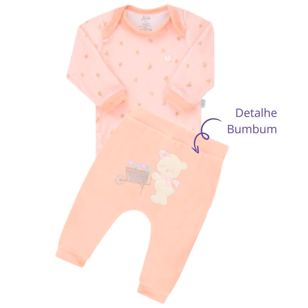 Body e Calça Prematuro Plush Super Premium Bordado
