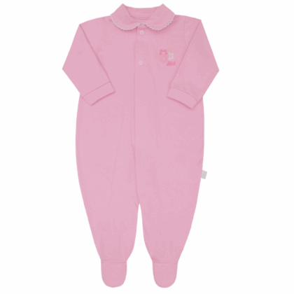 Macacão Prematuro Suedine Luxo Rosa Bordado