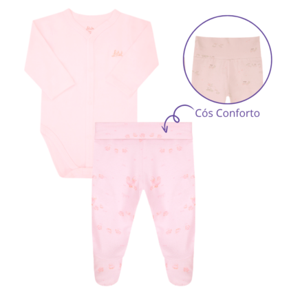 Body e Calça Prematuro Suedine Premium Rosa