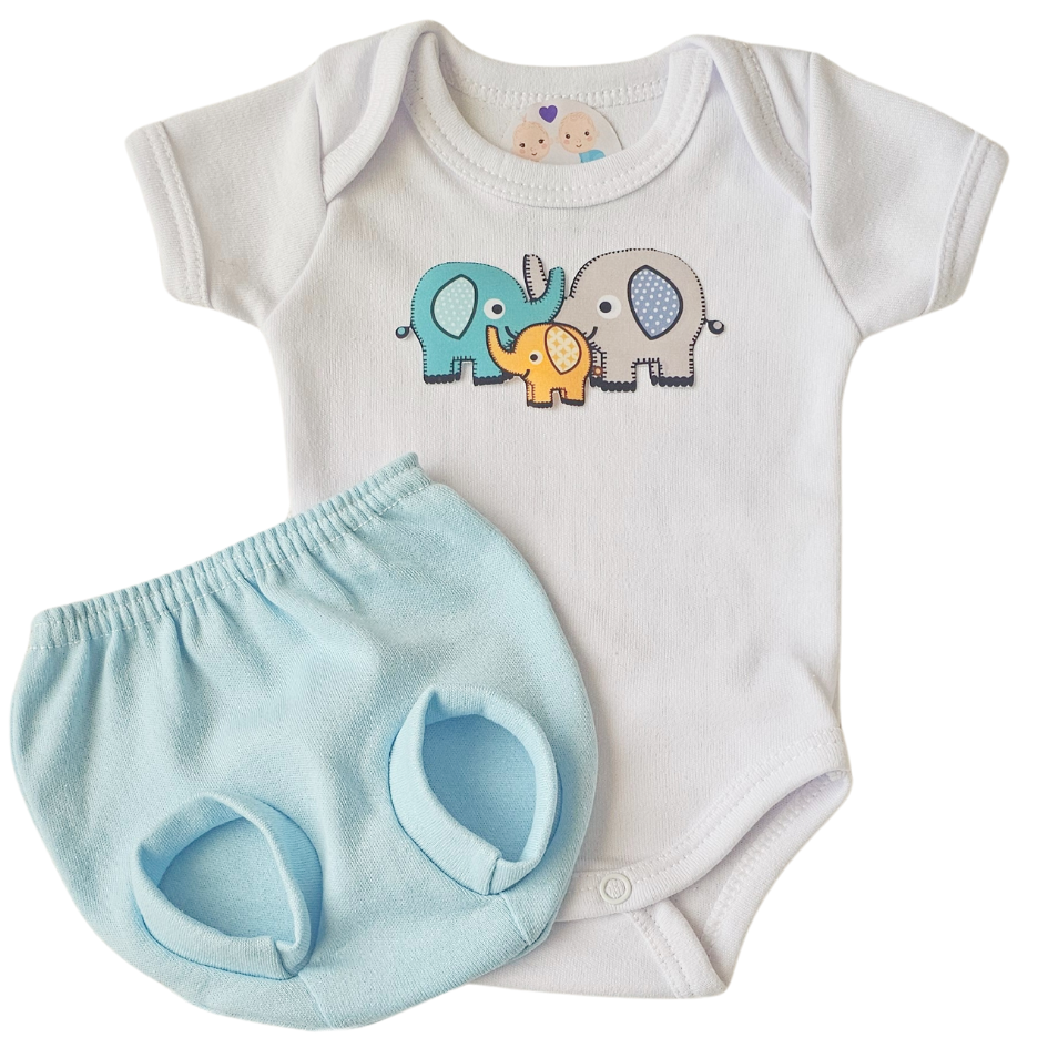 Conjunto Tapa Fralda Prematuro Suedine Amigos Elefantes