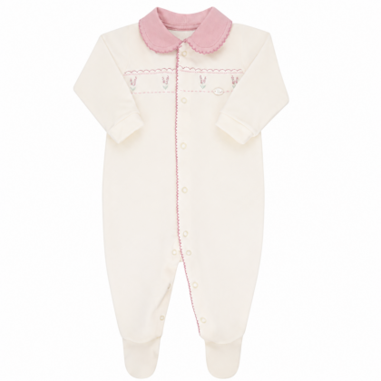 Macacão Prematuro Plush Luxo Paraíso Creme Bordado