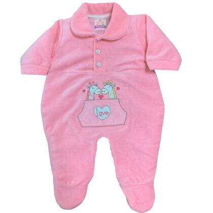 Macacão Prematuro Plush Bordado Love Rosa