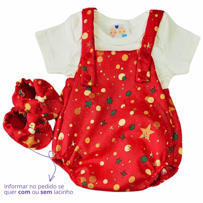 Jardineira Romper Prematuro Estrela de Luz Dourada