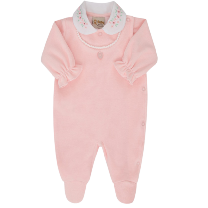 Macacão Prematuro Plush Super Luxo Rosa Bordado