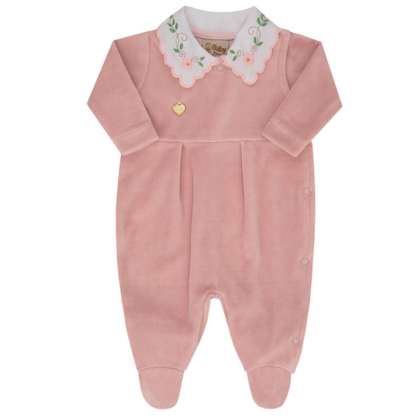 Macacão Prematuro Plush Super Luxo Rose Bordado