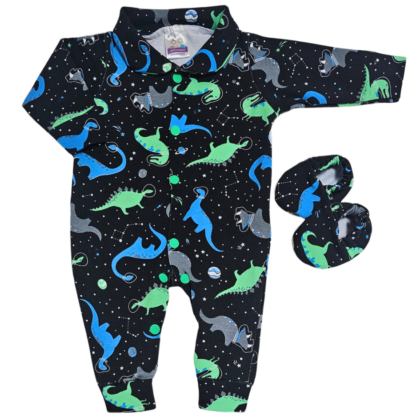 Kit Macacão Prematuro Suedine Dino