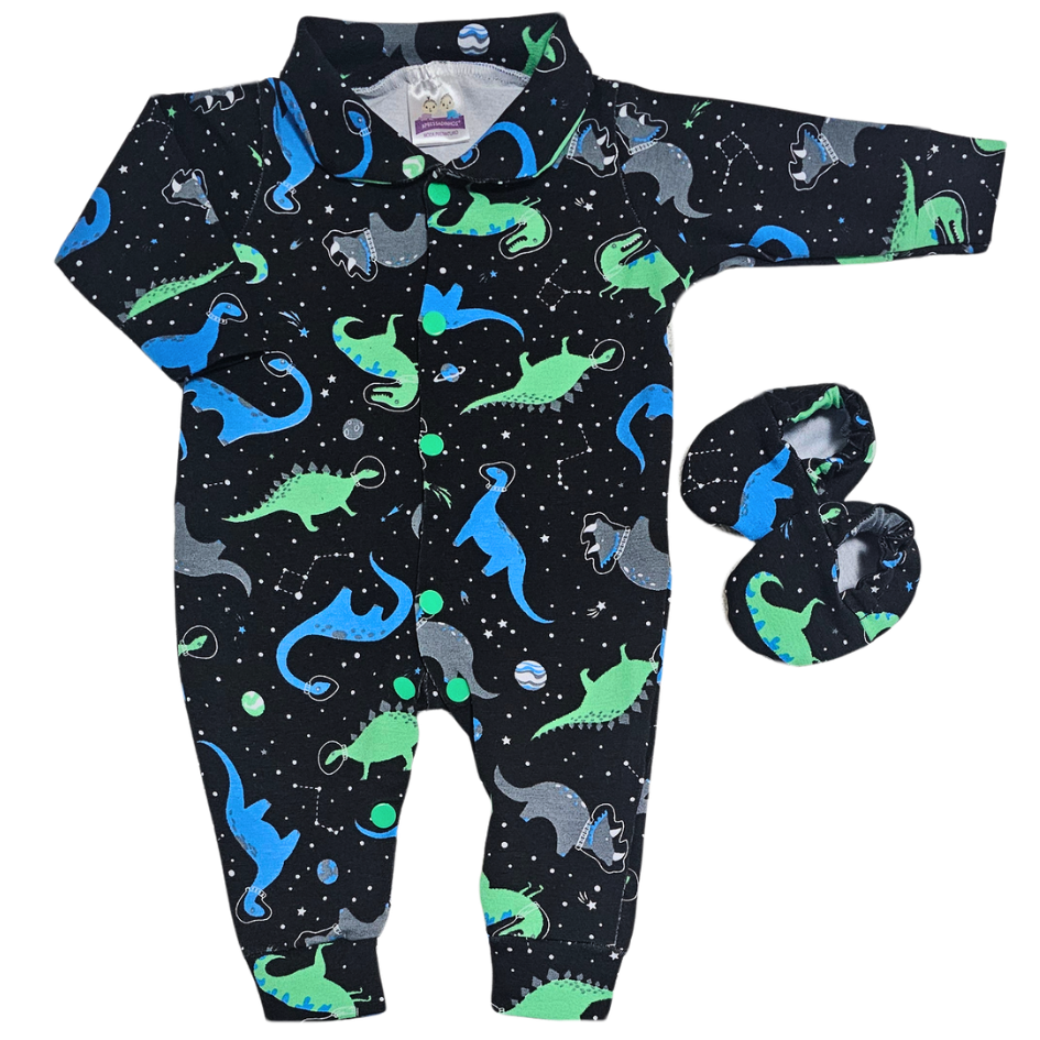 Kit Macacão Prematuro Suedine Dino