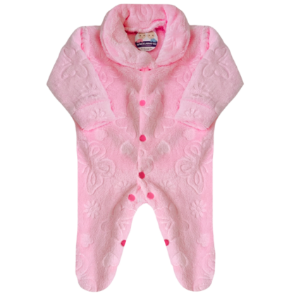Macacão Prematuro Fleece 3D Borboletas Rosa