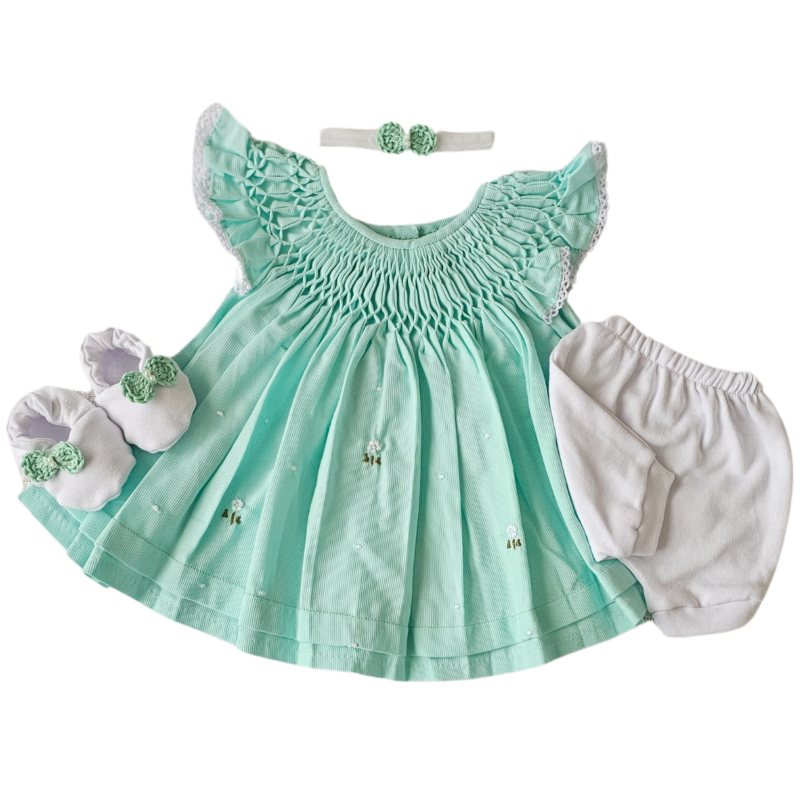 Kit Vestido Prematuro Casinha de Abelha Verde