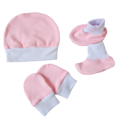 Kit Gorro, Luva e Sapatinho Prematuro Suedine Rosa