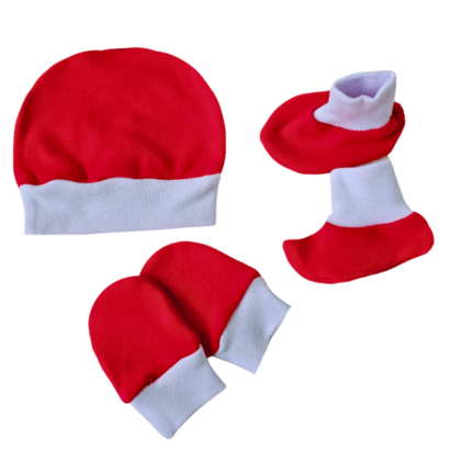 Kit Gorro, Luva e Sapatinho Prematuro Suedine Vermelho