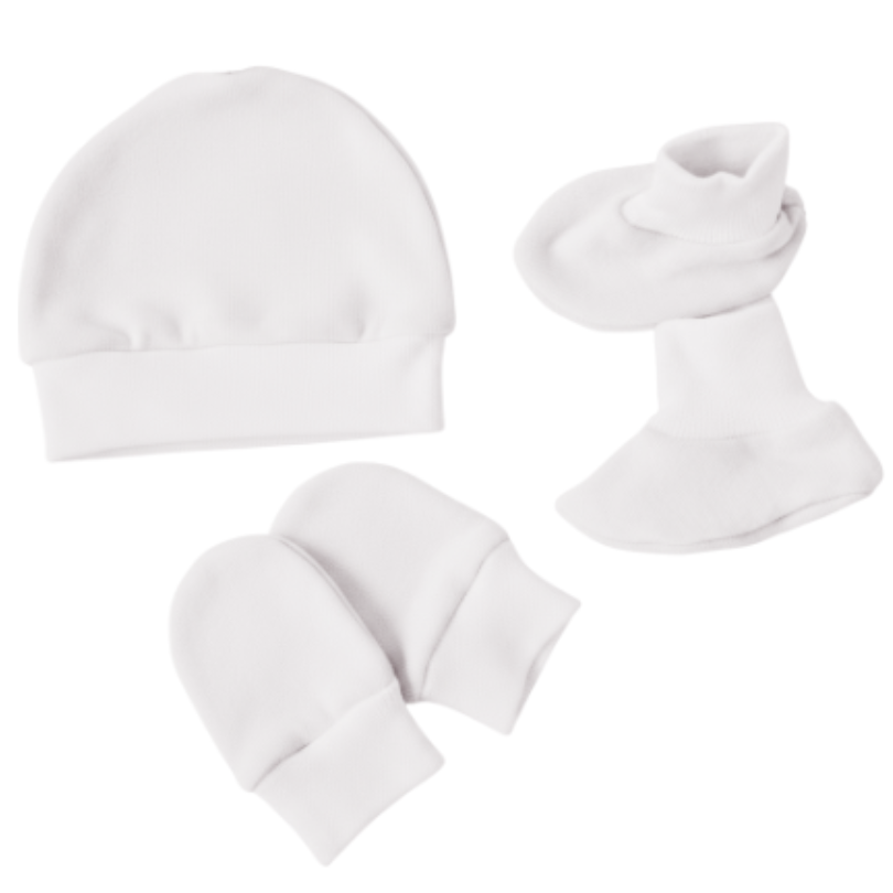 Kit Gorro, Luva e Sapatinho Prematuro Suedine Branco