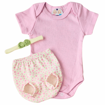 Conjunto Tapa Fralda Prematuro Suedine Flor Rosa