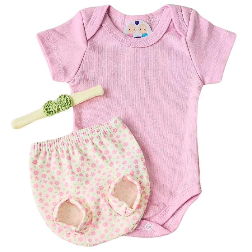 Conjunto Tapa Fralda Prematuro Suedine Flor Rosa