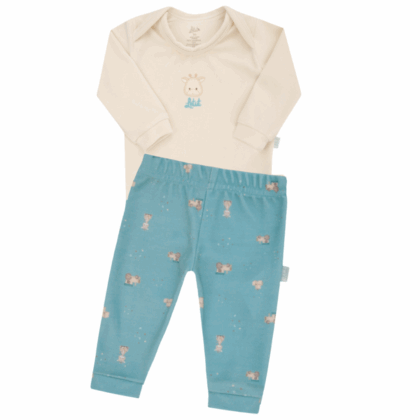 Body e Calça Prematuro Plush Premium Bordado Luxo Verde Turquesa