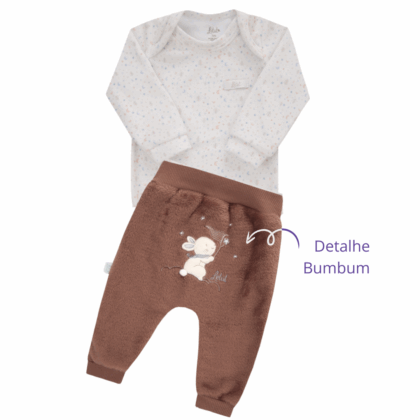Body e Calça Prematuro Plush Premium Bordado Bumbum