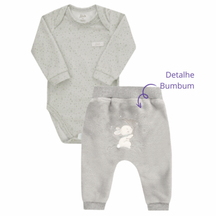 Body e Calça Prematuro Plush Premium Bordado Bumbum