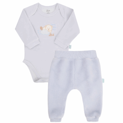Body e Calça Prematuro Suedine Luxo Plush Frase Bordada