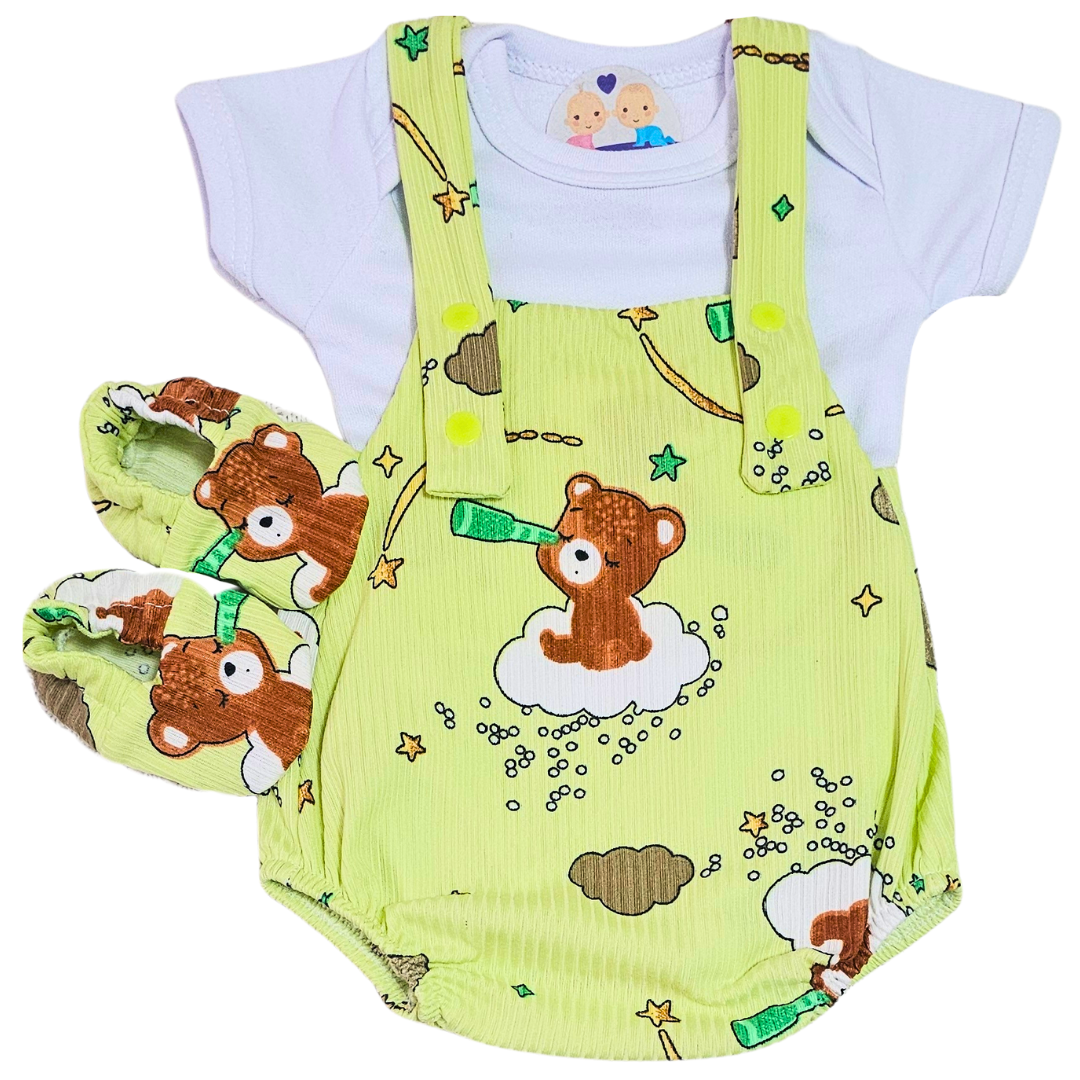 Jardineira Romper Prematuro Ursinho Observador